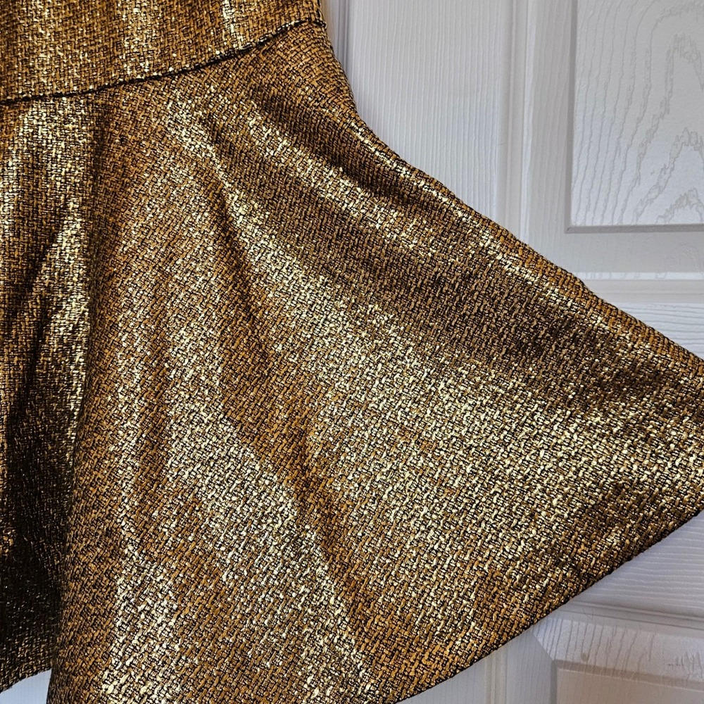 Mestiza New York Jody Metallic Gold Tweed Square Neck Flutter Hem Midi Dress 2‎ - Picture 5 of 16